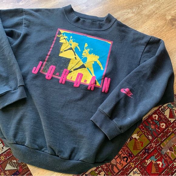 Vintage Nike Air Jordan Sweatshirt XS Black Crew Neck - Picture 2 of 4